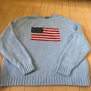 LANDS' END 코튼 니트 스웨터 성조기 홍콩 빈티지