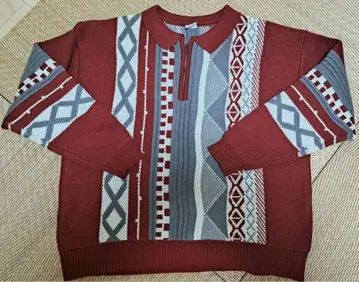 빈티지 패턴 옷깃 zip 니트 풀오버