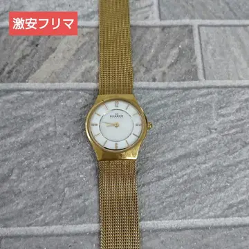 SKAGEN 골드 밴딩 아날로그 손목시계 작동 미확인