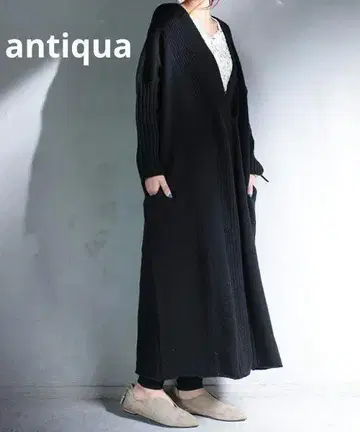 D330 antiqua patterntorso 깊은 V넥 니트 원피스