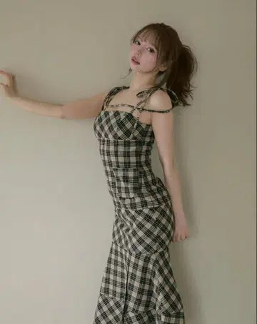 andmary Cecily check long dress