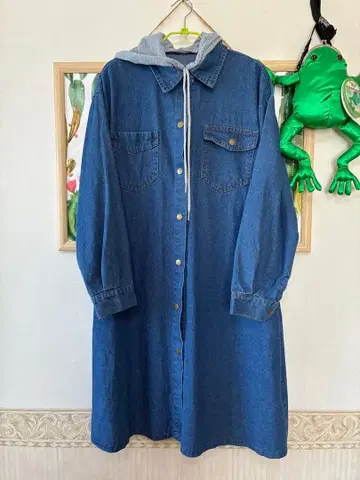 후드 부착 데님 코트