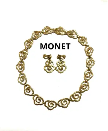 MONET 모네 꽃 무늬 목걸이와 귀찌 세트 빈티지