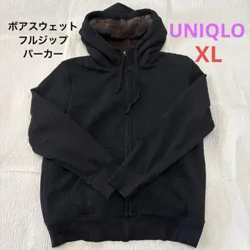 유니클로 보아 맨투맨 풀 집업 후드티 블랙 XL