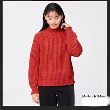 GU 지유 키 니트 하이넥 스웨터 레드 XL