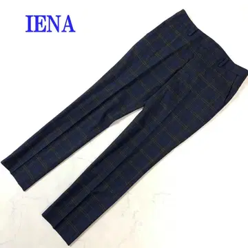 이에나 슬랙스 팬츠 네이비 컬러 체크 무늬 폴리에스테르 36 C4592