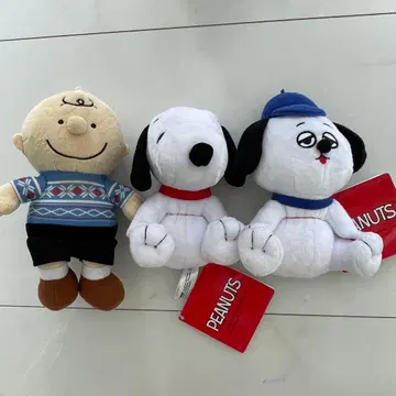 스누피 봉제 인형 다정하게 손잡고 2세트 찰리 브라운 스웨터