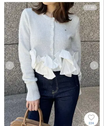 SNIDEL 리본 모티브 가디건 아이보리