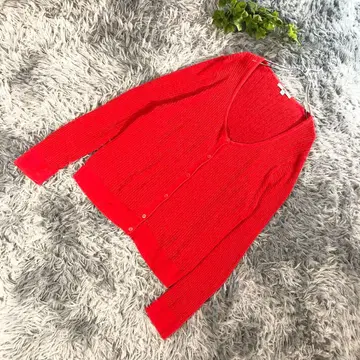 UNIQLO [XXL] 빨간색 리브 V넥 버튼 가디건
