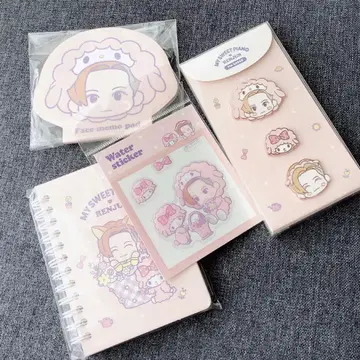 nct 산리오 런쥔 핀 배지 스티커 메모장 2종 4세트