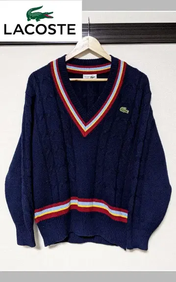 [ LACOSTE ] V넥 케이블 짜임 니트/울/자수/로고/새상품급