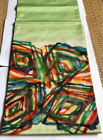 기모노 옷감 오비 모던 그린 핸드메이드 리메이크 코스프레 레트로
