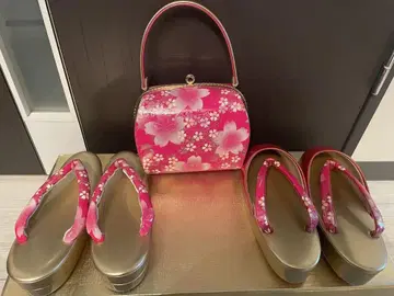 조리 백 세트 벚꽃 패턴 핑크 x 골드 L 사이즈 24cm