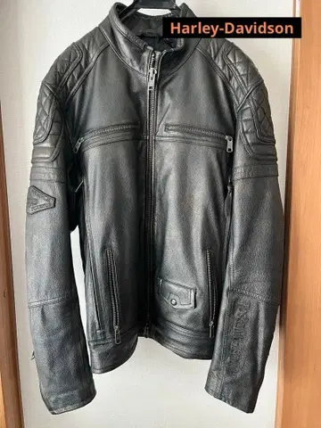 HARLEY-DAVIDSON 천연 소가죽 블랙 가죽 자켓
