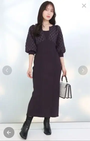 MARCURYDUO 퀼팅 니트 자카드 원피스 네이비