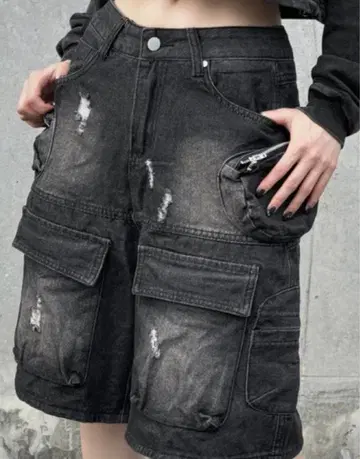 미드 롱 워시드 카고 데님 KSG19184