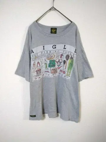 에이글 AIGLE 티셔츠 남성용 L 그레이색 전면 프린트 일본제 면