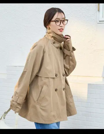 FREAK'S STORE 베이지 숏 트렌치코트 더블 브레스트