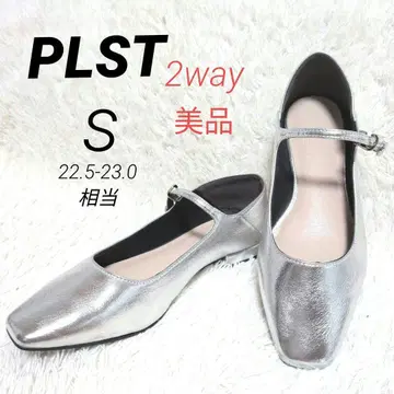 PLST 실버 멜리제인 스퀘어 플랫슈즈 S 2way