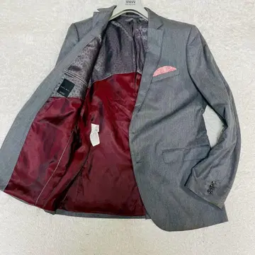 레어 사이즈 ZARA 테일러드 자켓 52 그레이 꽃무늬 포켓 치프