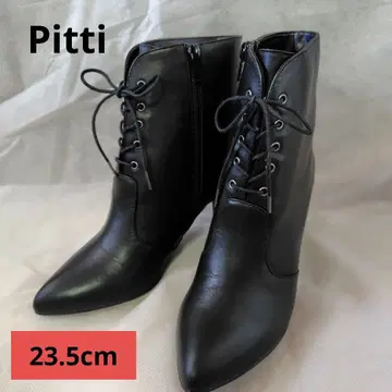 [ 새상품급 ] Pitti 천연 가죽 블랙 레이스업 숏 부츠