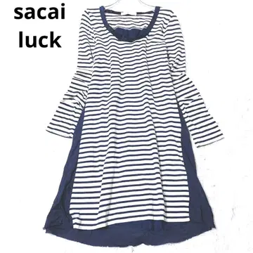 사카이 럭 이소재 도킹 원피스 긴팔 보더 일본제 무릎 기장