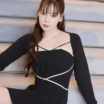 미셸 마카롱 크로스 니트 원피스 세트