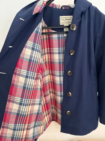 엘엘빈 트렌치코트 M 사이즈 네이비 컬러 체크 무늬