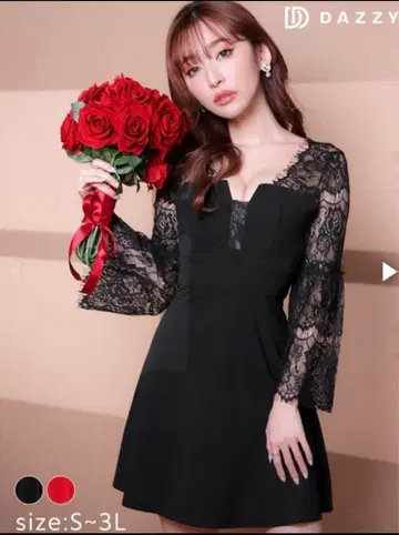 블랙 레이스 소매 스퀘어넥 드레스