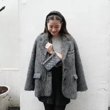 [ BASEMENT online ] 모헤어 샤기 자켓 코트 그레이