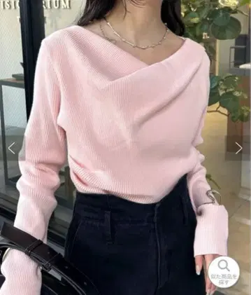 [ mystic ] 오프숄더 리브 니트 핑크 프리 사이즈