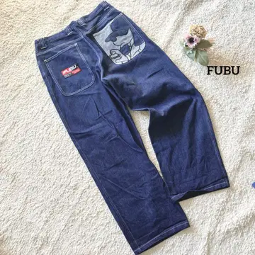 후부 FUBU 다크 네이비 와이드 데님 CMT 캐릭터 자수