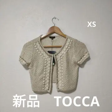 [ 새상품 ] TOCCA 베이지 반팔 숏 기장 가디건