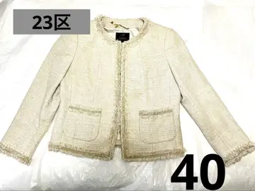 23구 프린지 장식 베이지 노카라 자켓 포멀 40