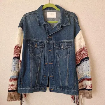 데님 자켓 니트 프린지