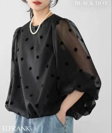 ELFRANK 블랙 도트 블라우스 FREE