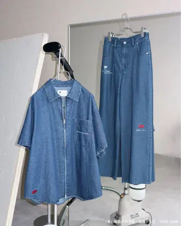 데님 블루 반팔 셔츠