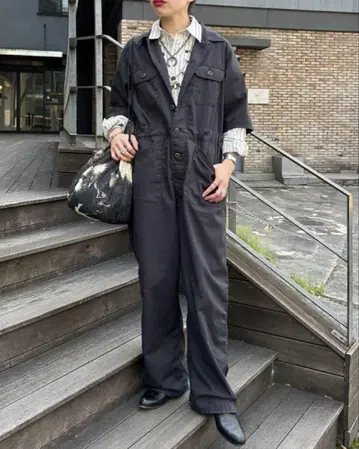 BEAMS BOY 폴리에스테르 코튼 트윌 숏 슬리브 올인원