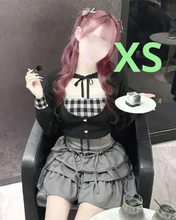 미셸 마카롱 허니 뮤우 깅엄 앙상블 상의 이모 XS 블랙