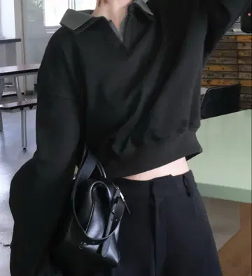 callautia 셔츠 레이어드 크롭 맨투맨 상의