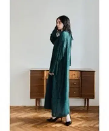그린 롱 드레스 긴팔 마터니티 포멀 드레스