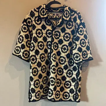 ZARA 레이스 오픈 프론트 셔츠 XL 블랙 화이트