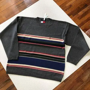 TOMMY HILFIGER 그레이 스트라이프 니트 90s 구제 의류