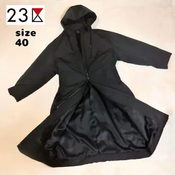 23K 블랙 후드 부착 롱 코트 사이즈 40