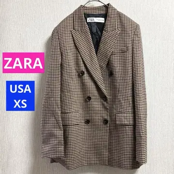 ZARA 자라 테일러드 자켓 아우터 체크 브라운 XS