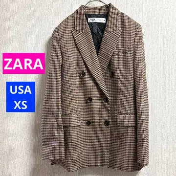 ZARA 자라 테일러드 자켓 아우터 체크 브라운 XS