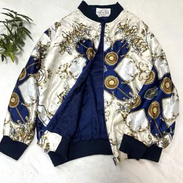 스카프 패턴 레트로 나일론 자켓 블루종 올 패턴 오버 사이즈