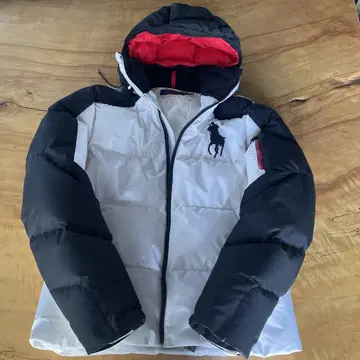 폴로 자수 다운 자켓 화이트/블랙