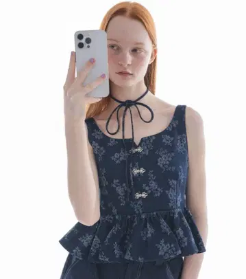 flower jacquard denim bustier 이뎀 idem