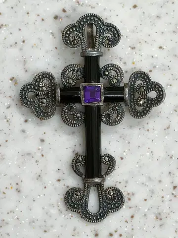 펜던트 헤드 실버 오닉스 마카사이트 자수정 앤티크